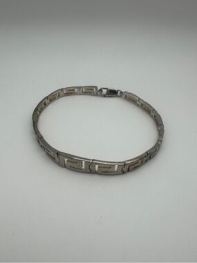 Greek Key Link Bracelet - Silver